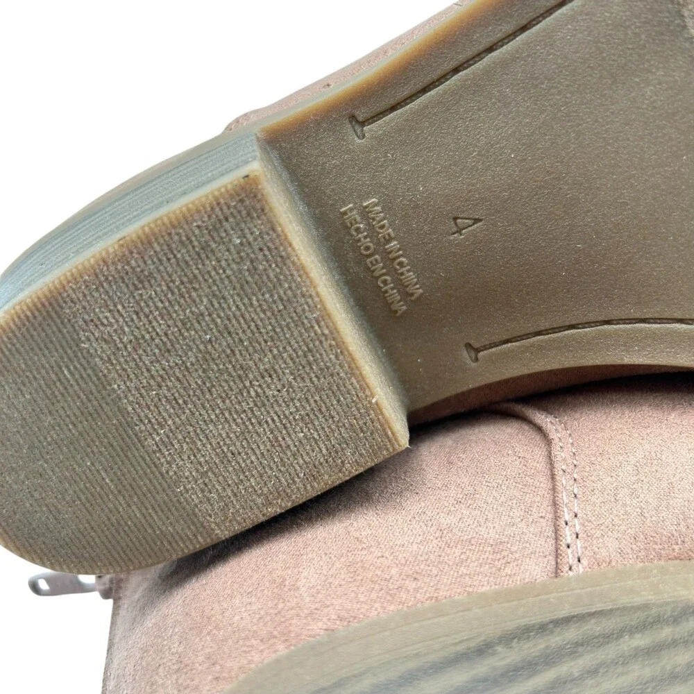 Old Navy Girls Tan Suede Rear Zip Stacked Block Heel Ankle Booties Size 4
